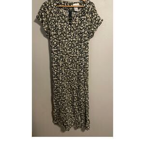 VTG Adrian Jordan Dress Womens 22 Blue Floral Maxi Lace Up Back Cottagecore READ